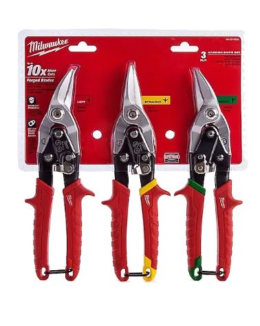 Milwaukee 48224533 Ağır Hizmet Tipi Kaportacı Makası Seti 3 Parça (SAĞ,SOL,DÜZ-260mm)