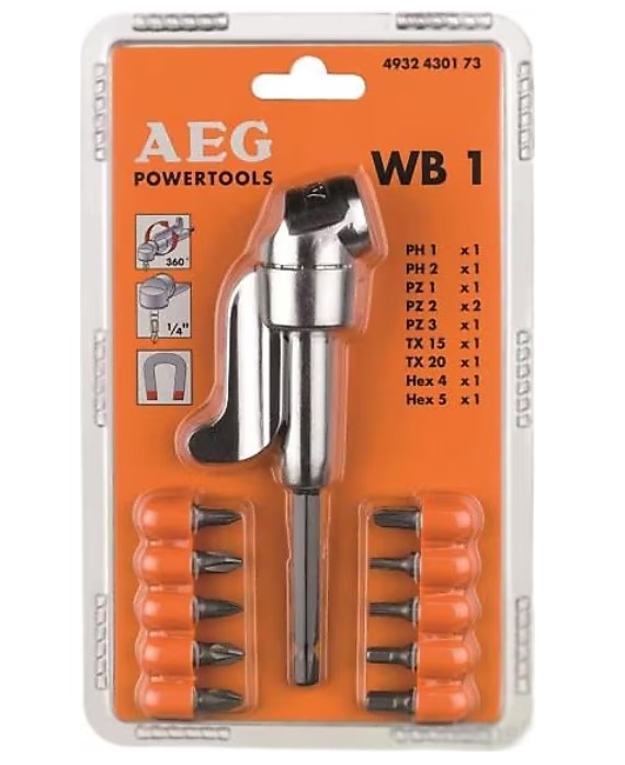 AEG 4932430174 WB1 Köşe Vidalama Adaptörü+10 Parça Uç Seti